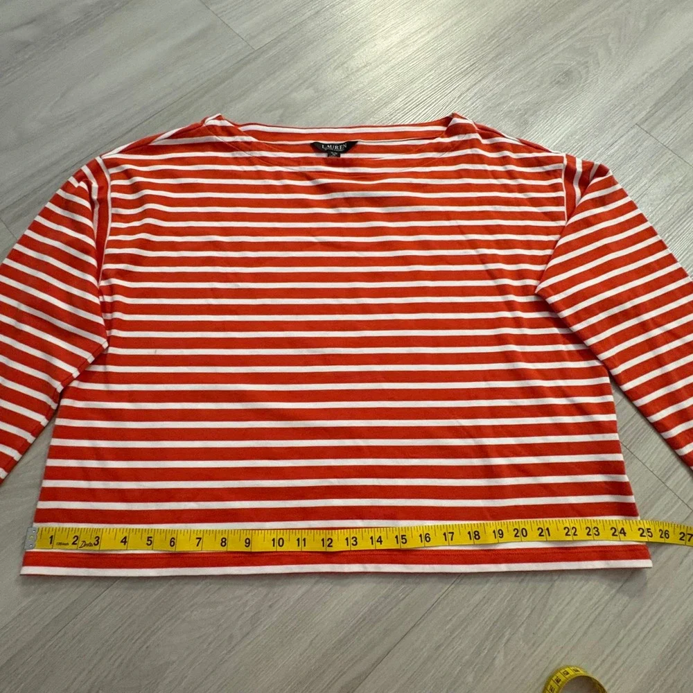 Lauren Ralph Lauren Top Women Orange White Boat Neck Nautical Long Sleeve XL NWT - Picture 7 of 16